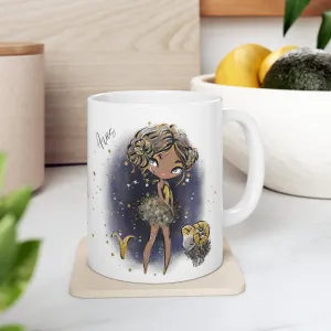 Personalised/Non Personalised Zodiac Sign, Aries, Ceramic Mug 11oz Brunette Hair - Olive Skin - Blue Eyes - Bg