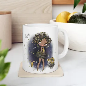 Personalised/Non Personalised Zodiac Sign, Aries, Ceramic Mug 11oz Brunette Hair - Olive Skin - Brown Eyes - Bg