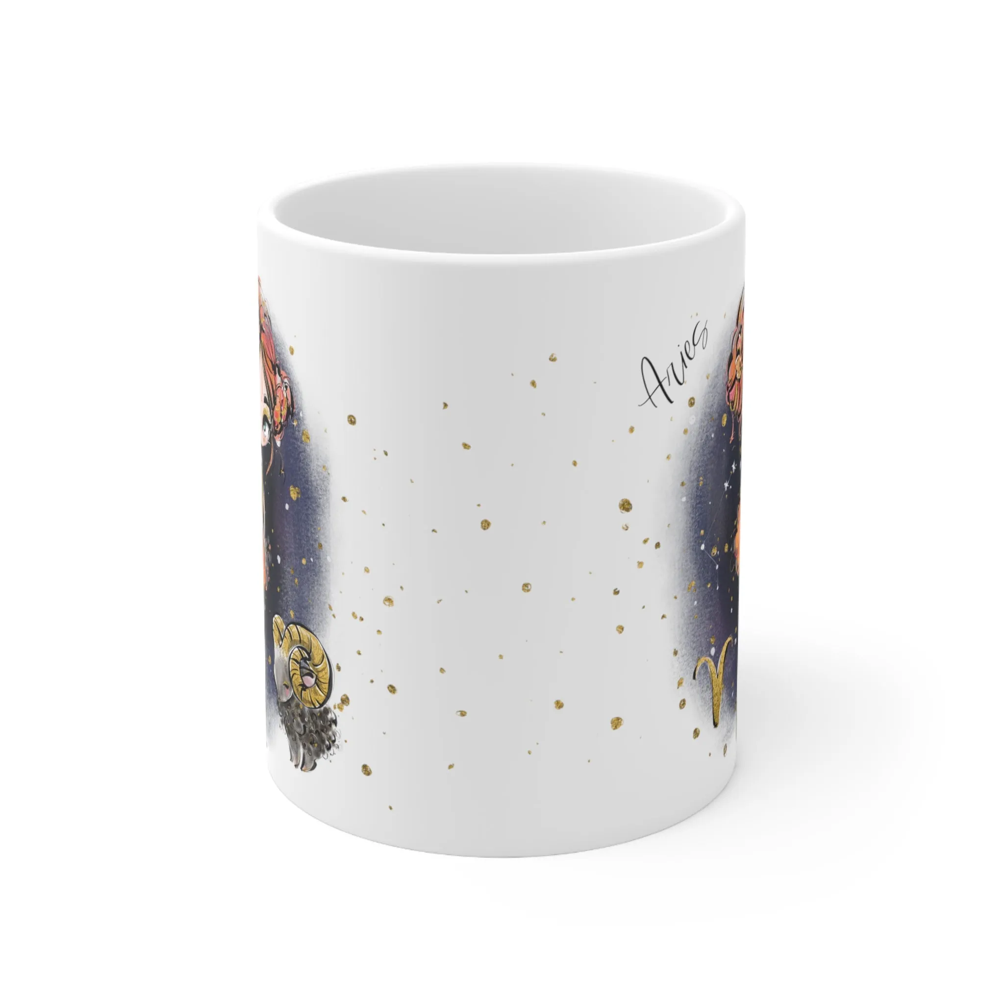 Personalised/Non Personalised Zodiac Sign, Aries, Ceramic Mug 11oz Red Hair - Blue Eyes - Bg