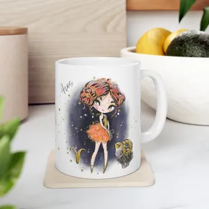 Personalised/Non Personalised Zodiac Sign, Aries, Ceramic Mug 11oz Red Hair - Blue Eyes - Bg