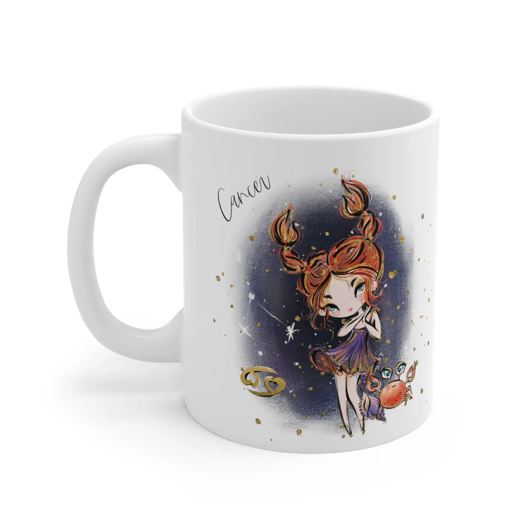 Personalised/Non Personalised Zodiac Sign, Cancer, Ceramic Mug 11oz Red Hair - Blue Eyes - Bg