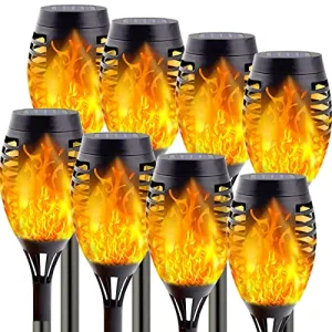 Solar Christmas Lights 8-Pack Solar Torch Light with Flickering Flame, Upgraded Solar Flame Torch for Garden Decorations, Waterproof Solar Outdoor Lights for Patio Outside Decoration - Auto On/Off