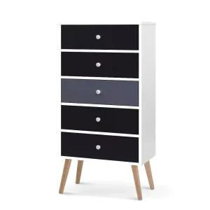 Tallboy Chest of 5 Drawers Dresser Storage Cabinet Table Bedroom Organiser