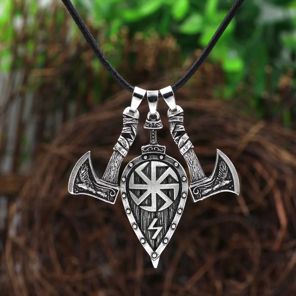 Viking Battle Axes And Shield Necklace