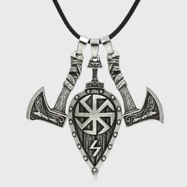 Viking Battle Axes And Shield Necklace