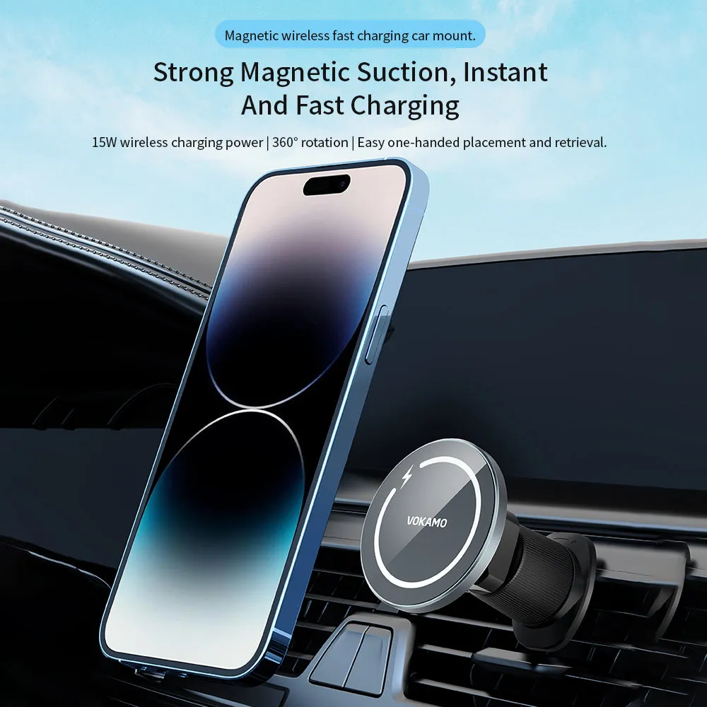 VOKAMO Magnetic Wireless Car Charger Holder 15W Fast Charger