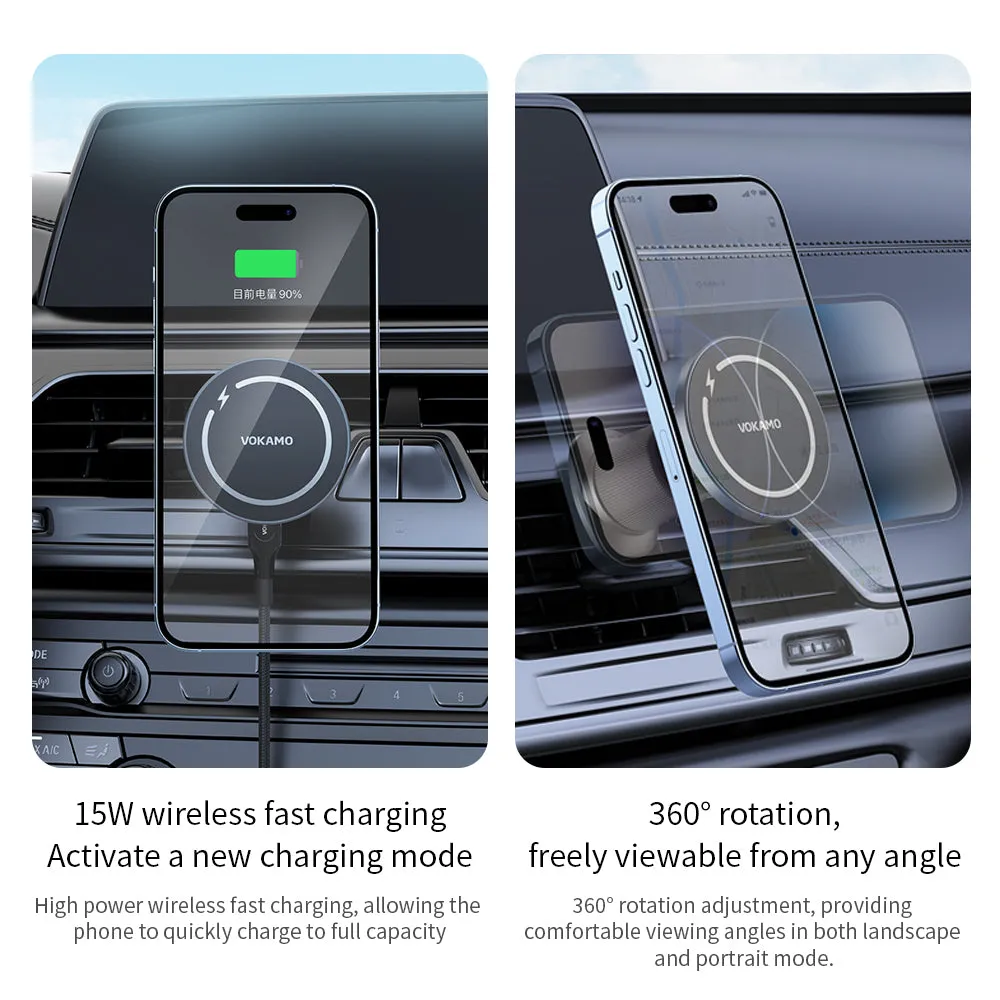 VOKAMO Magnetic Wireless Car Charger Holder 15W Fast Charger