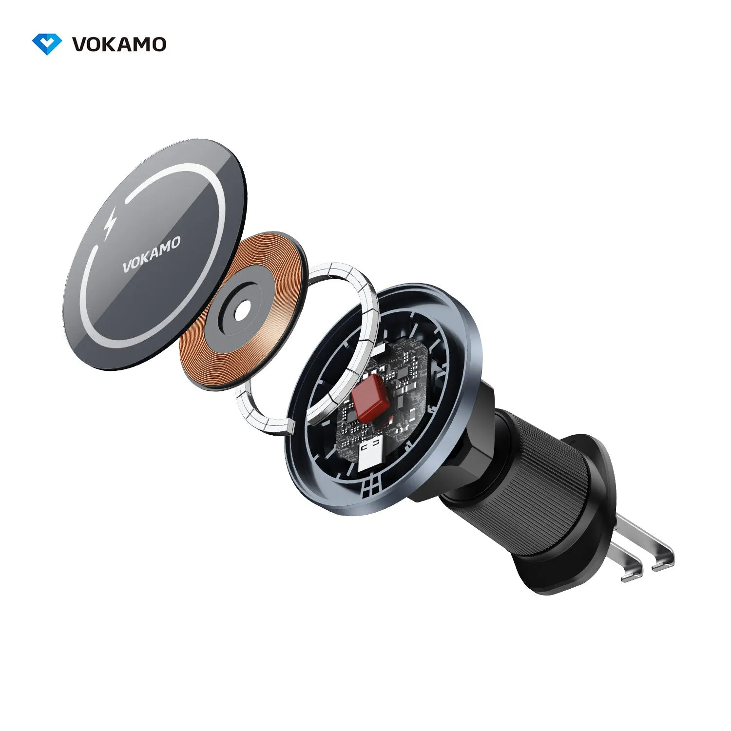 VOKAMO Magnetic Wireless Car Charger Holder 15W Fast Charger